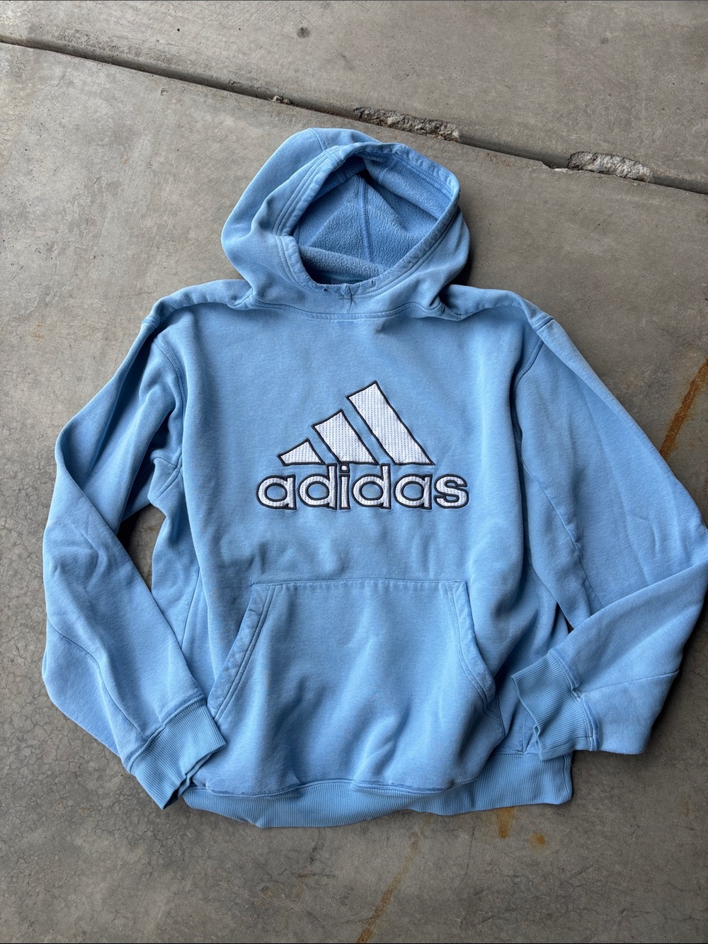 Vintage Y2K Baby Blue Adidas Hoodie Embroidered Logo Pullover Sweatshirt